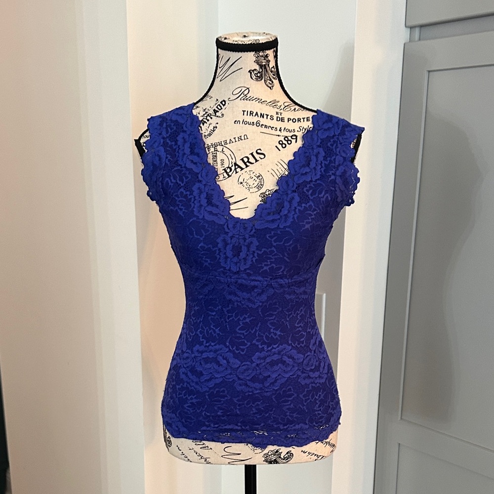 Elegant Royal Blue Lace Sleeveless Top by INC in Size XS